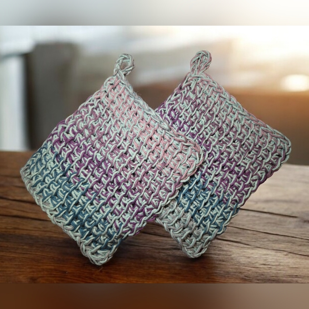 Handmade Tunisian Crochet Washcloth/Dishcloth/Potholder/Hot Pads 100% Cotton NWT